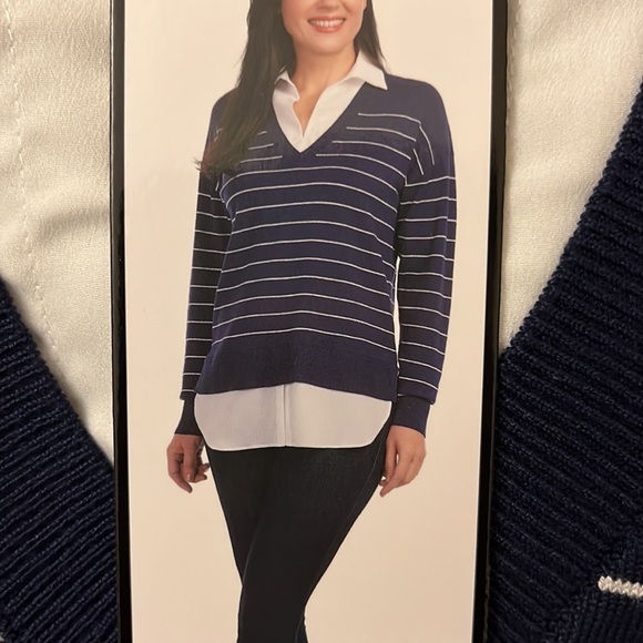 New Hilary Radley Ladies' Blouse, blue and off white stripe, M - Picture 2 of 4